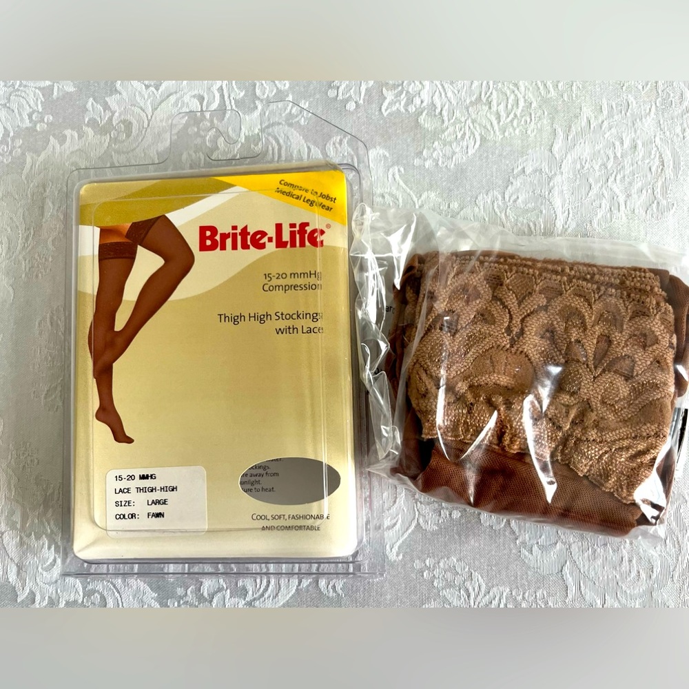Brite-Life thigh High compression stockings with lace size large 15-20 MMHG